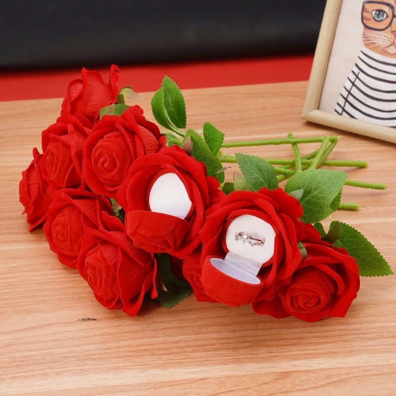 2pcs Romantic Rose Flower Ring Box for Wedding and Engagement